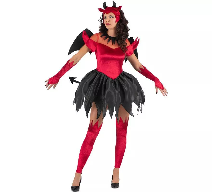 Translation missing: pt-PT.Disfraz de Diablesa rojo y negro con alas para mujer