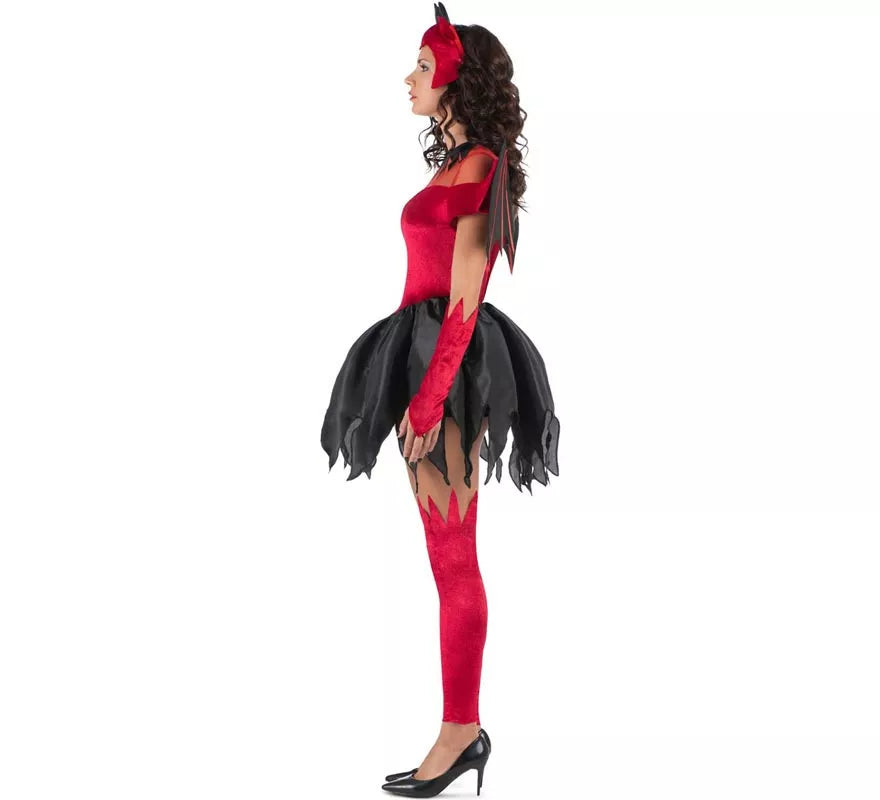 Translation missing: pt-PT.Disfraz de Diablesa rojo y negro con alas para mujer