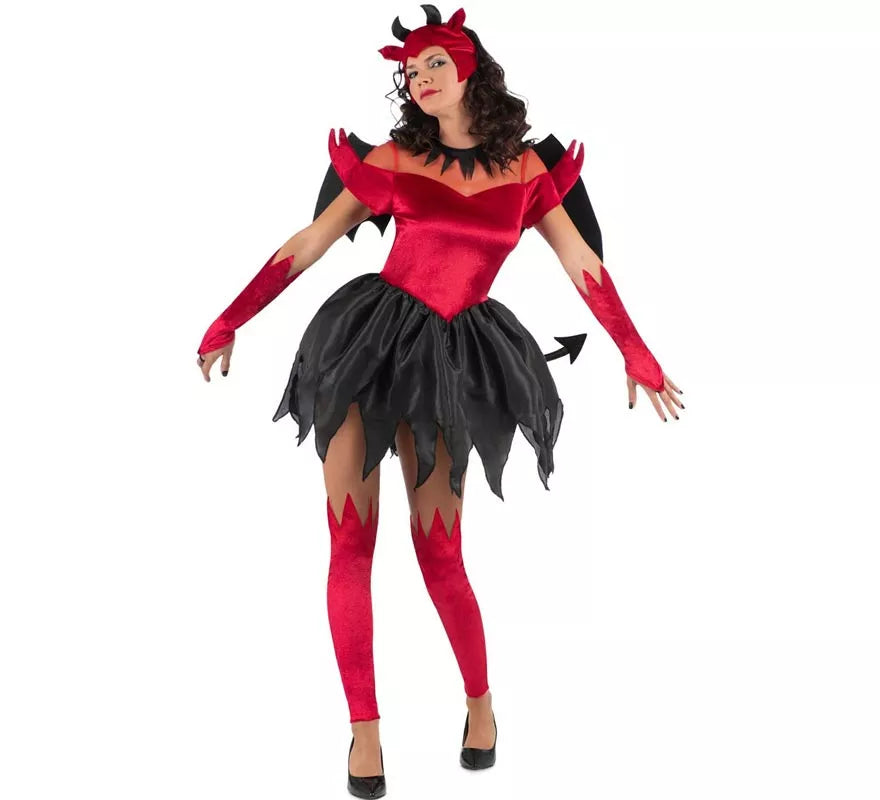 Translation missing: pt-PT.Disfraz de Diablesa rojo y negro con alas para mujer