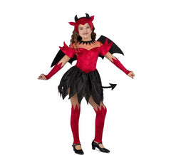Fato de diabo vermelho e preto com asas para menina