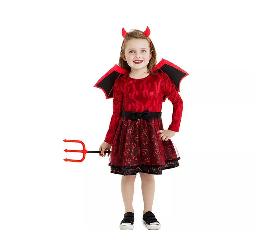Disfraz de Diablilla roja con diadema y alas para bebé y niña