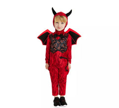 Fato de diabrete vermelho com bandana e asas para bebé e criança