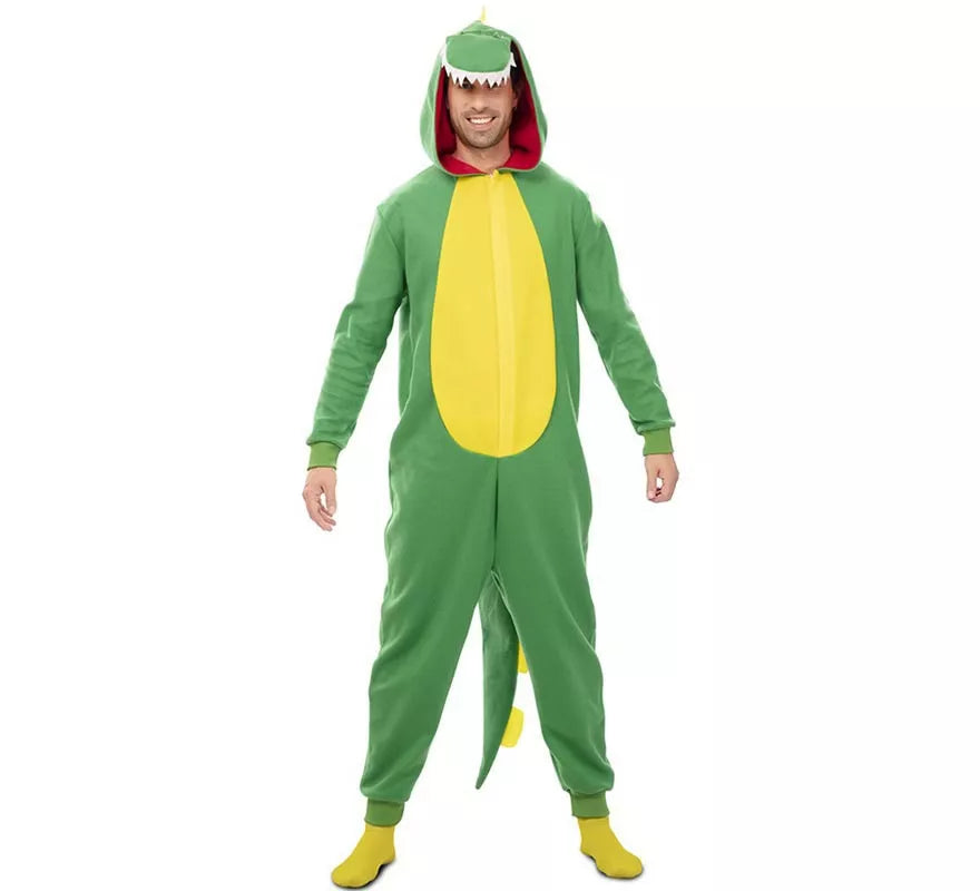 Translation missing: pt-PT.Disfraz de Dinosaurio Kugurumi verde y amarillo para adulto