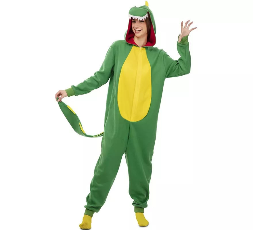 Translation missing: pt-PT.Disfraz de Dinosaurio Kugurumi verde y amarillo para adulto