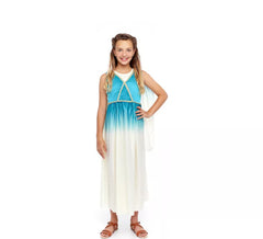 Fato de deusa grega azul e branco para menina