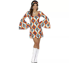 Fato de discoteca vestido dos anos 70 para mulher
