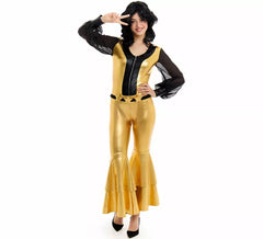 Fato de discoteca dourado para mulher