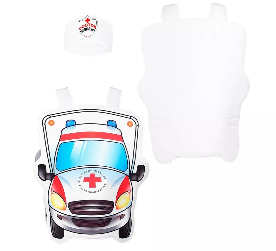 Translation missing: pt-PT.Disfraz de Doctor blanco en Ambulancia con gorro para niños