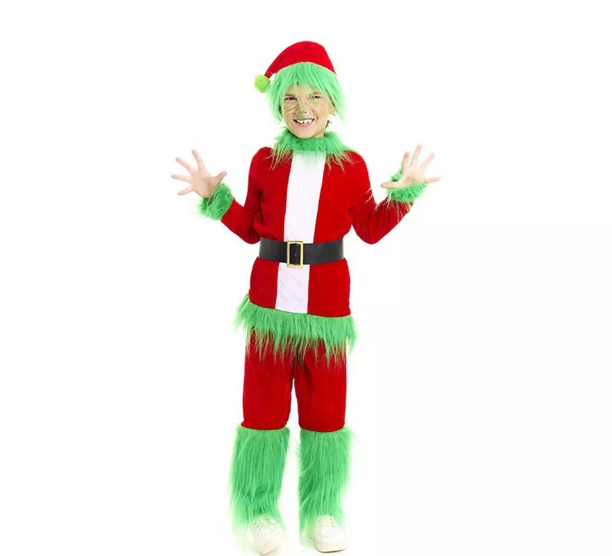 Translation missing: pt-PT.Disfraz de Duende Gruñón de Navidad verde para niño