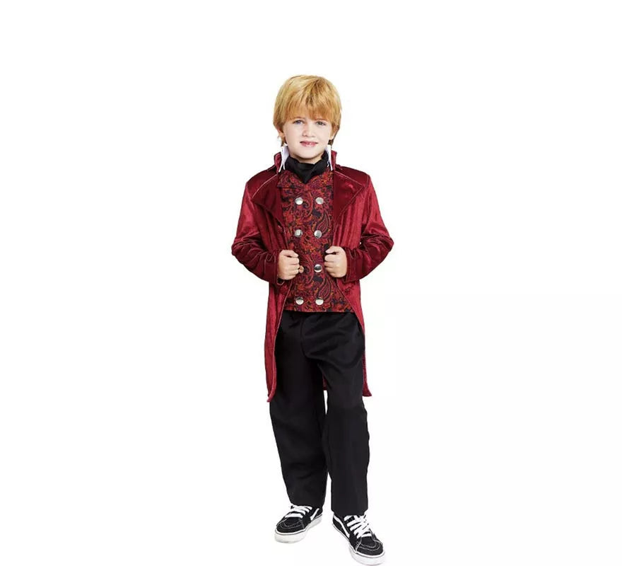 Disfraz de Duque Inglés elegante vinotinto para niño