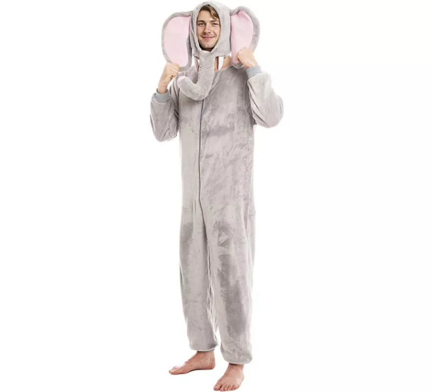 Translation missing: pt-PT.Disfraz de Elefante gris con gorro para adultos