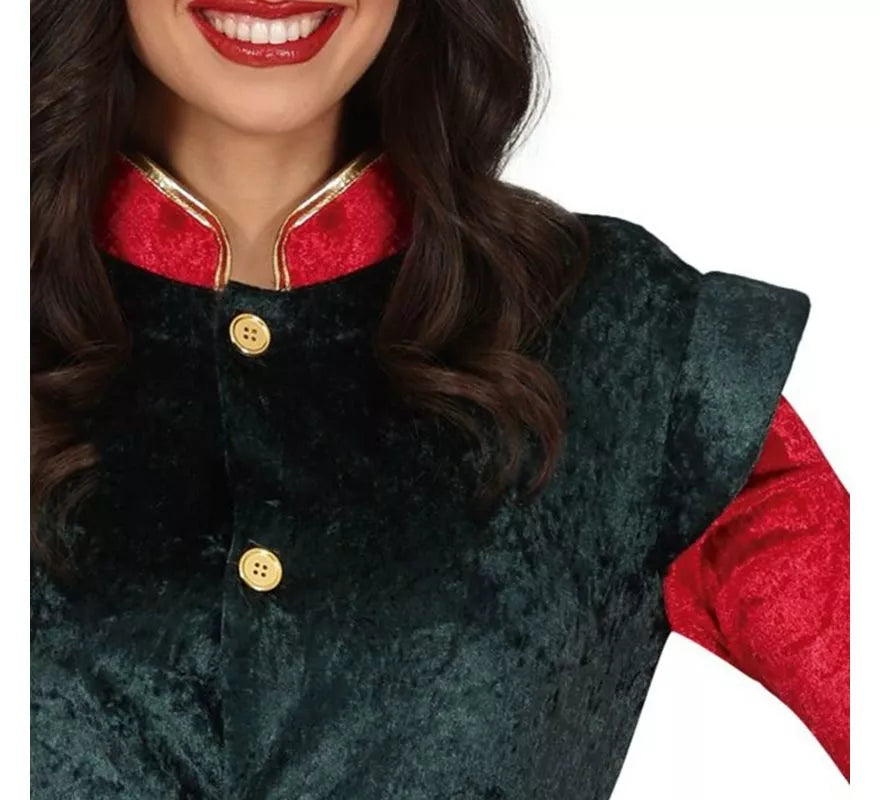 Translation missing: pt-PT.Disfraz de Elfa Paje verde y rojo con gorro para mujer