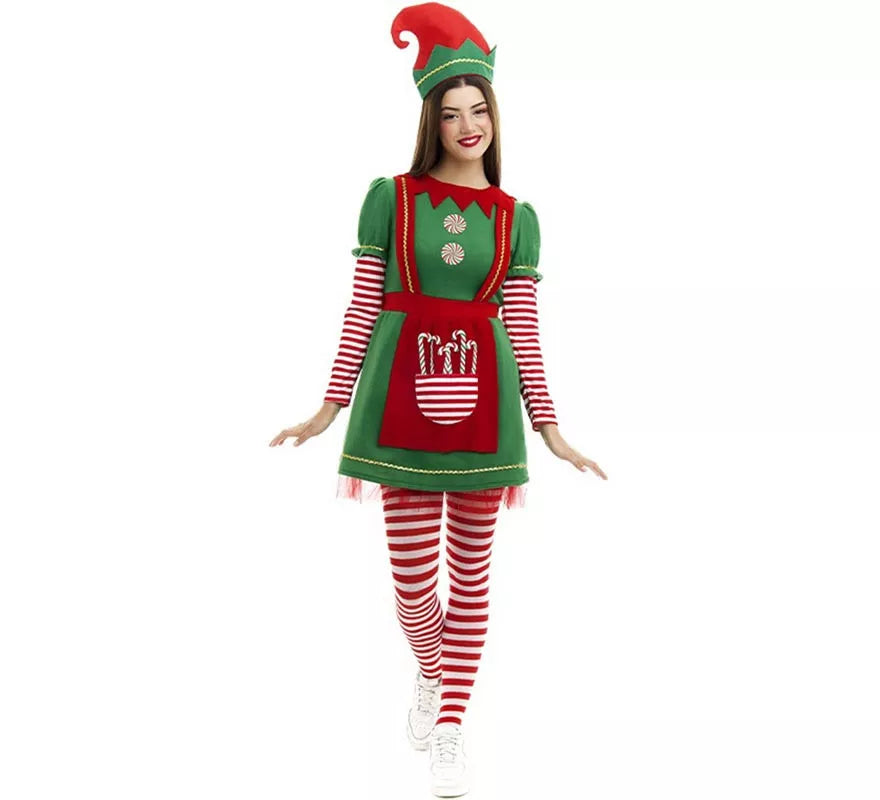 Translation missing: pt-PT.Disfraz de Elfa Polar en vestido verde y rojo para mujer