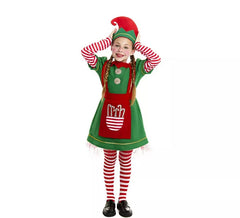 Fato de Elfa Polar com vestido verde e vermelho para menina