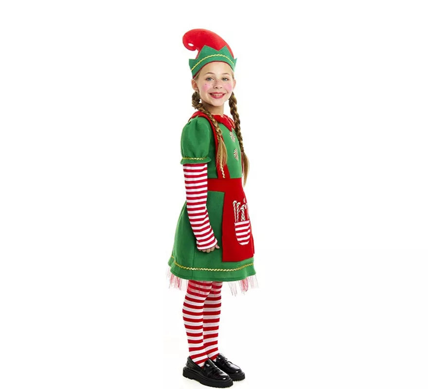 Translation missing: pt-PT.Disfraz de Elfa Polar en vestido verde y rojo para niña