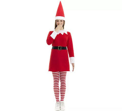 Fato de duende polar vermelho com vestido e chapéu para mulher