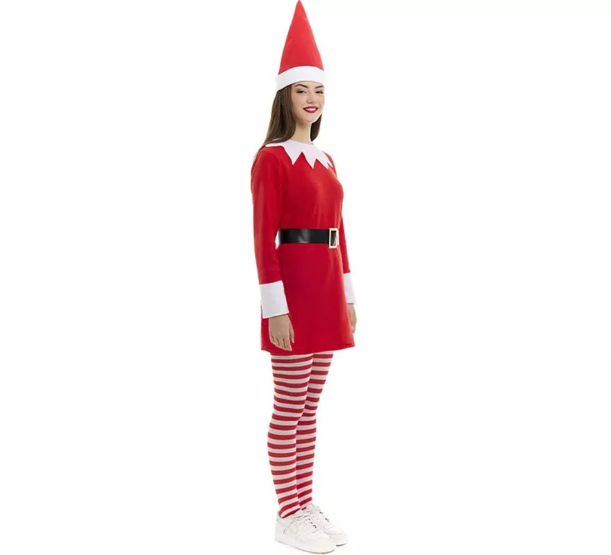 Disfraz de Elfa Polar roja en vestido con gorro para mujer
