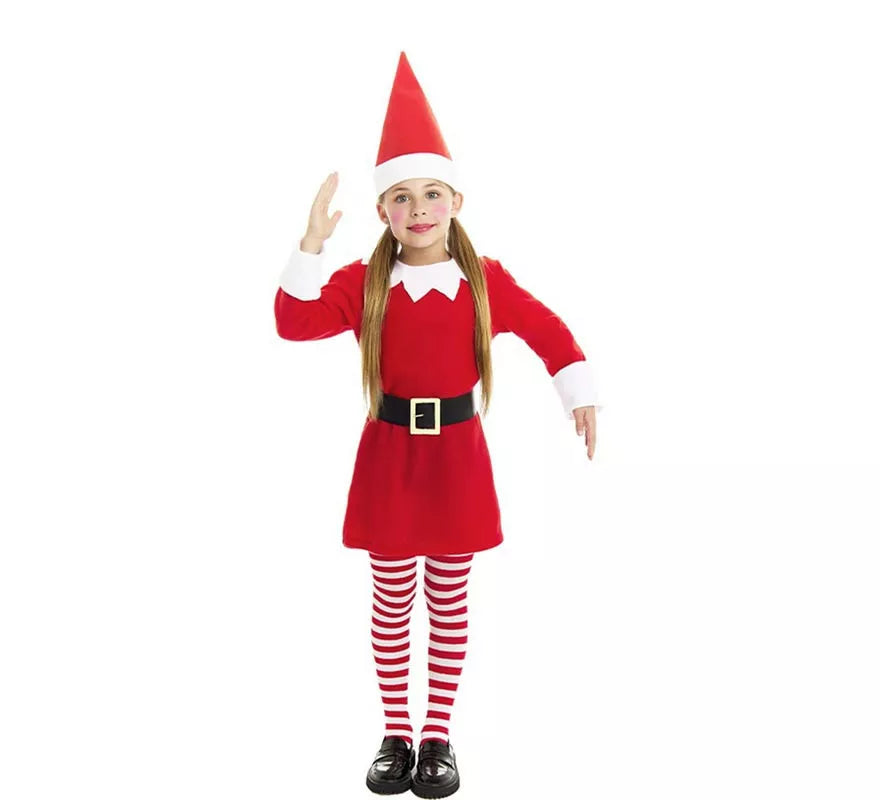 Translation missing: pt-PT.Disfraz de Elfa Polar roja en vestido con gorro para niña