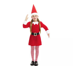 Fato de duende polar vermelho com vestido e chapéu para menina