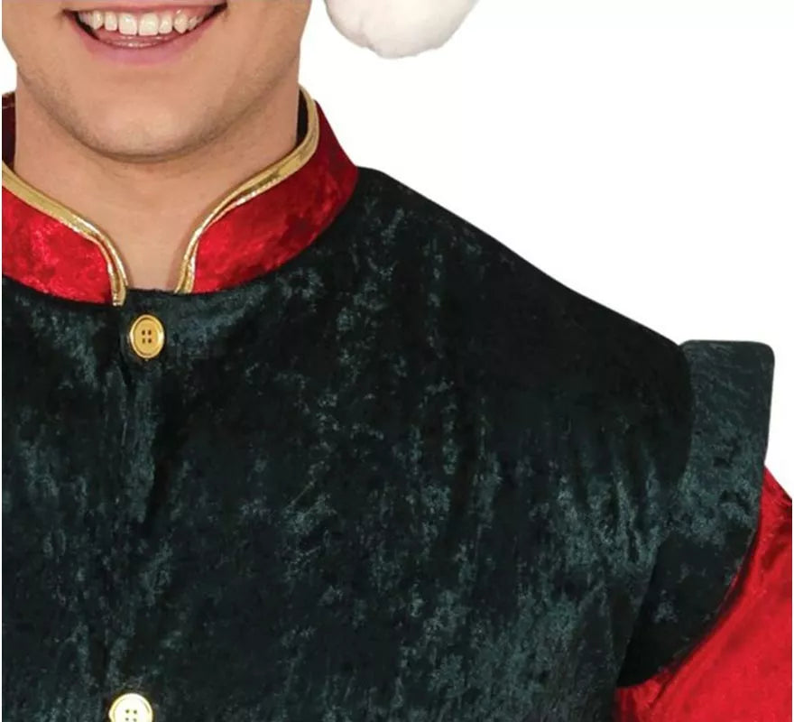 Translation missing: pt-PT.Disfraz de Elfo Paje verde y rojo con gorro para hombre