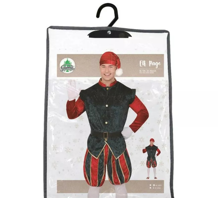 Translation missing: pt-PT.Disfraz de Elfo Paje verde y rojo con gorro para hombre