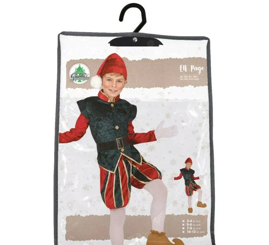Translation missing: pt-PT.Disfraz de Elfo Paje verde y rojo con gorro para niños