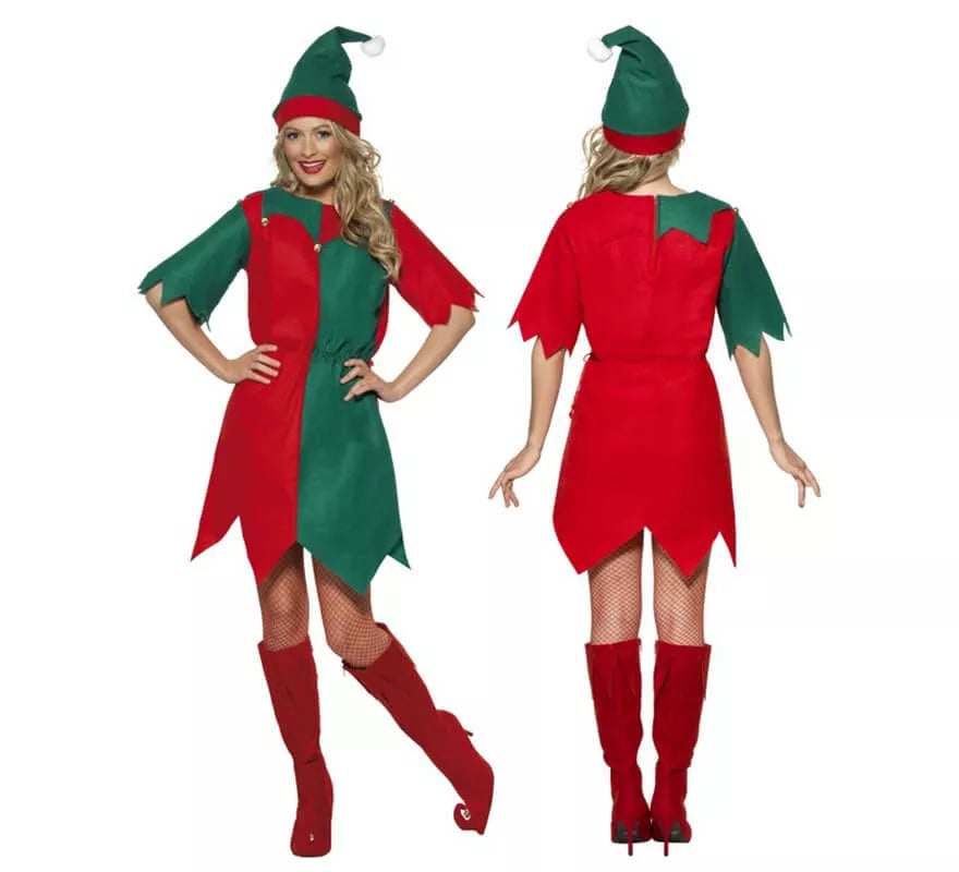 Translation missing: pt-PT.Disfraz de Elfo Verde y Rojo de Mujer para Navidad