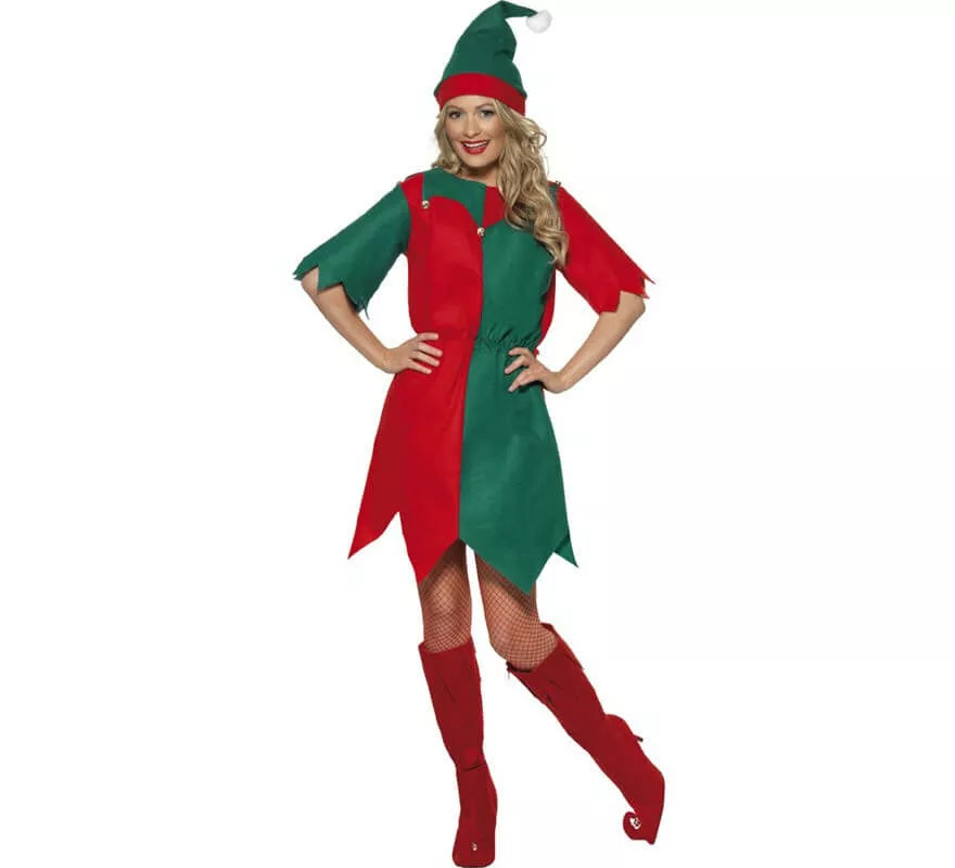 Translation missing: pt-PT.Disfraz de Elfo Verde y Rojo de Mujer para Navidad