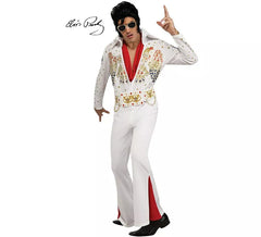 Fato de Elvis clássico branco e vermelho de luxo para homem
