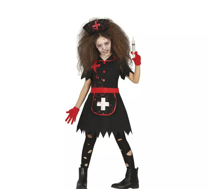 Disfraz de Enfermera Zombie negro para niña