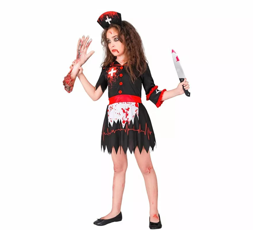 Translation missing: pt-PT.Disfraz de Enfermera Zombie negro para niña