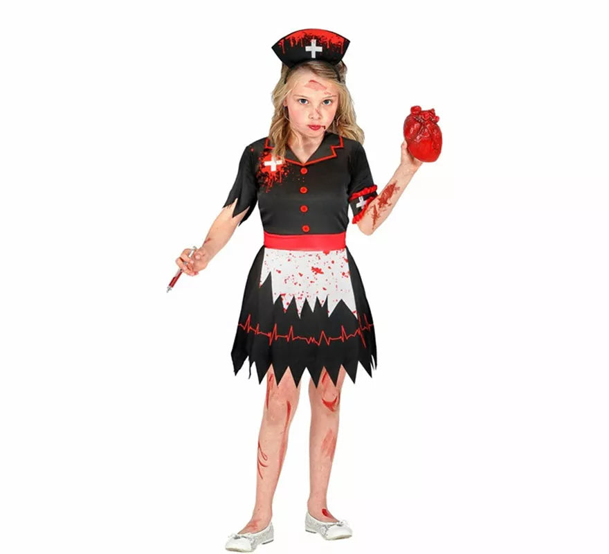 Translation missing: pt-PT.Disfraz de Enfermera Zombie negro para niña
