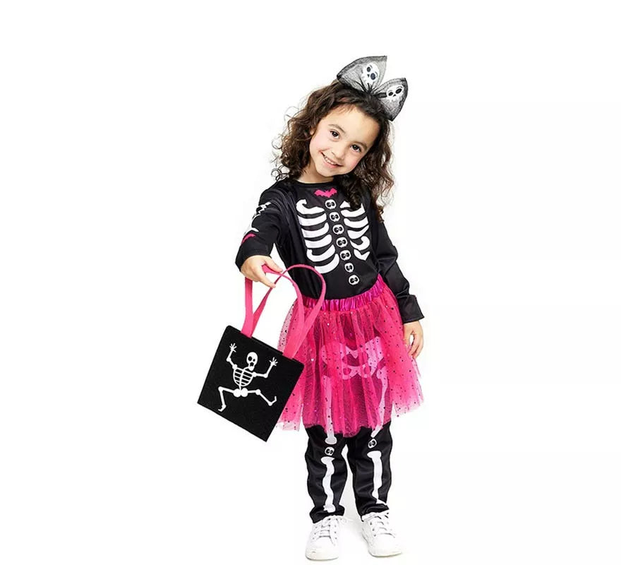 Translation missing: pt-PT.Disfraz de Esqueleto adorable con tutú fucsia para bebé y niña