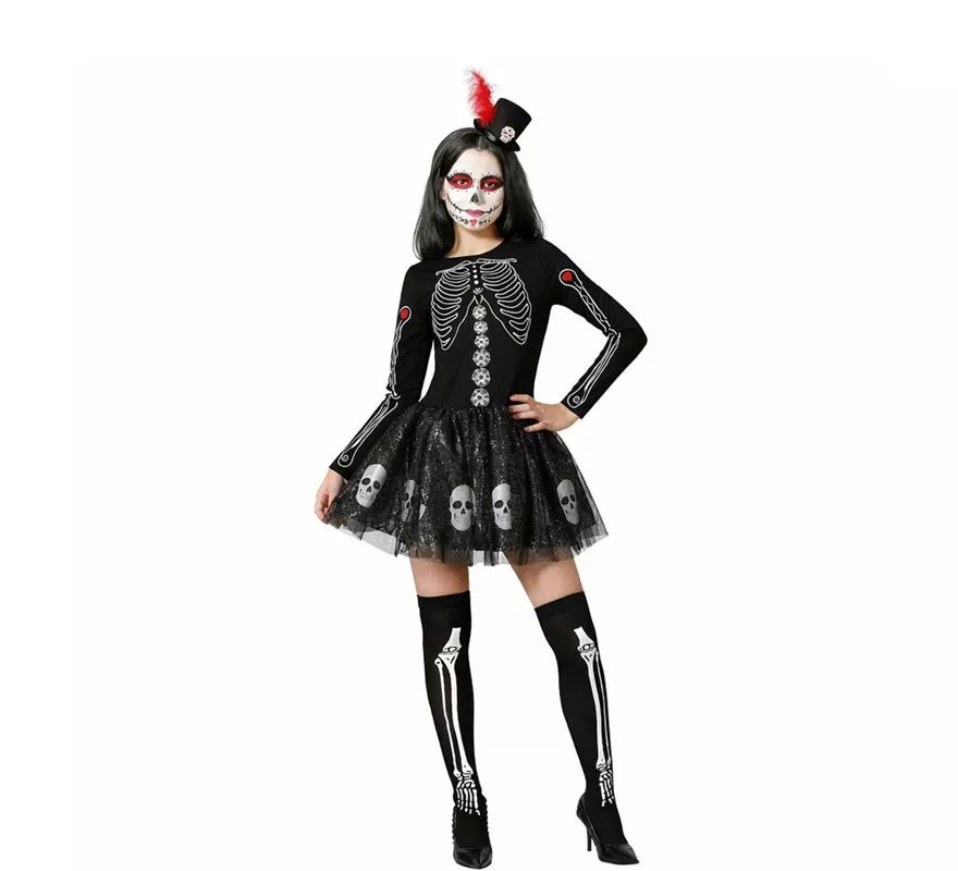 Disfraz de Esqueleto Brillo Calaveras para mujer