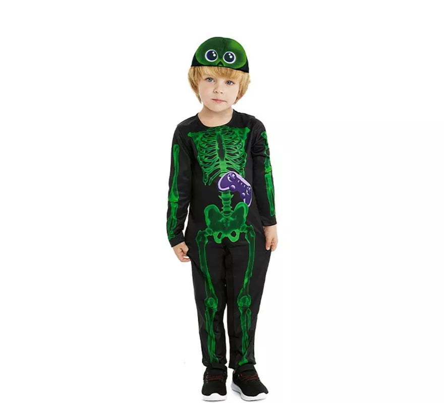 Disfraz de Esqueleto Gaming negro y verde para bebé y niño