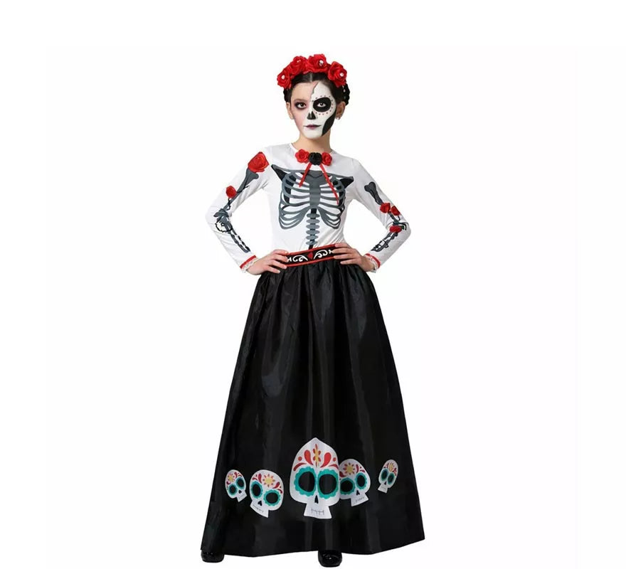 Translation missing: pt-PT.Disfraz de Esqueleto Mejicano Catrina Rosas para mujer