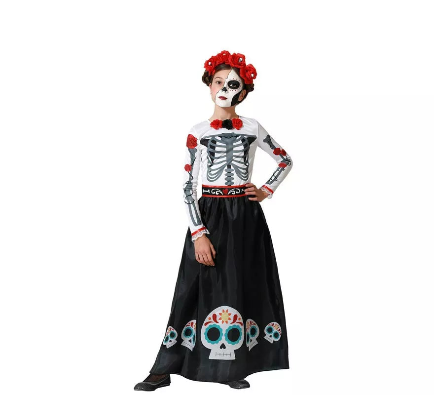 Translation missing: pt-PT.Disfraz de Esqueleto Mejicano Catrina Rosas para niña