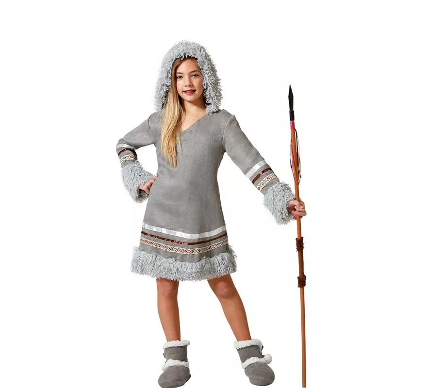 Translation missing: pt-PT.Disfraz de Esquimal vestido gris con capucha para niña