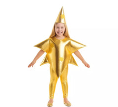 Fato de estrela de Natal dourada para criança