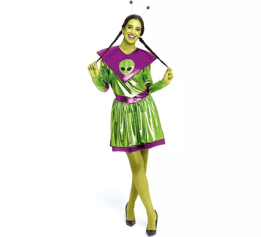 Translation missing: pt-PT.Disfraz de Extraterrestre verde y morado para mujer
