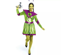 Fato de alienígena verde e roxo para mulher