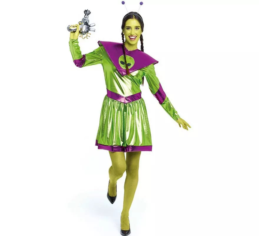 Translation missing: pt-PT.Disfraz de Extraterrestre verde y morado para mujer