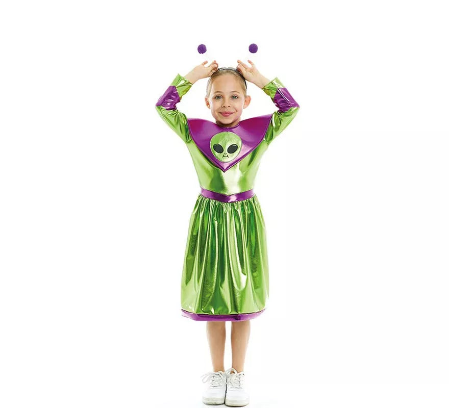 Translation missing: pt-PT.Disfraz de Extraterrestre verde y morado para niña
