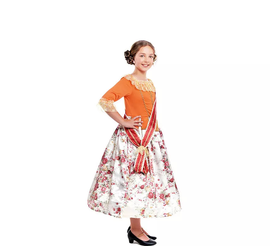 Translation missing: pt-PT.Disfraz de Fallera Naranja estampado para niña