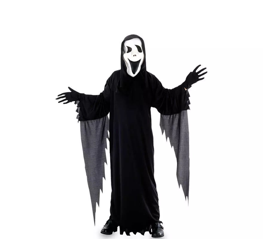 Translation missing: pt-PT.Disfraz de Fantasma Asesino con flecos grises para niño