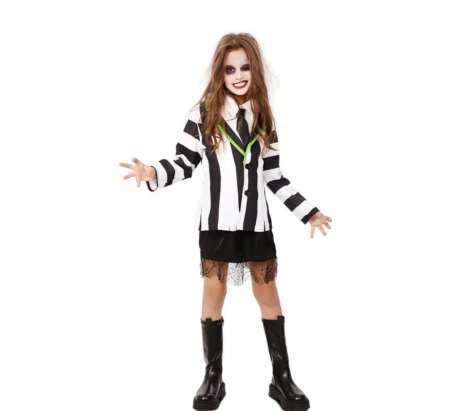 Translation missing: pt-PT.Disfraz de Fantasma de traje divertido a rayas para niña