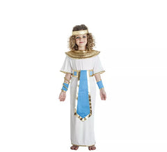 Fato de faraó egípcio branco e azul para menina