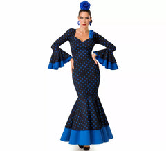 Fato de flamenco com bolinhas azuis para mulher