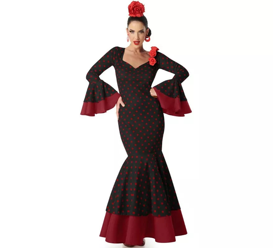 Translation missing: pt-PT.Disfraz de Flamenca negro con lunares rojos para mujer