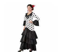 Fato de flamenco ou sevilhano preto e branco para mulher